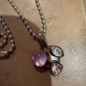 Lilly Barrack Sterling Silver and Pink Lab  Grown Sapphire Gemstone Necklace